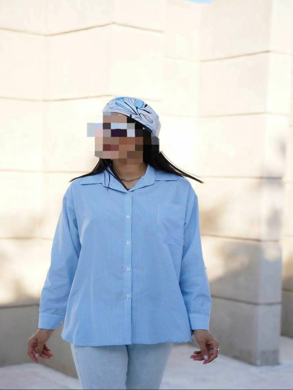 شومیز تونیک راه راه تک جیب زنانه 3117